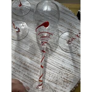 PIER 1 Wine Glass Goblet Set of 4 Hand Blown Red Tear Drop 9” Vintage